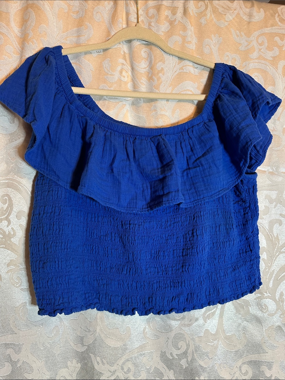Old Navy Royal Blue Off-Shoulder Ruffle Crop Top